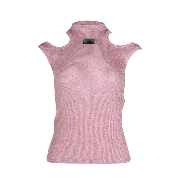 Versace Jeans Couture Shimmer Sleeveless Knitted-Top In Pink Viscose - Picture 1 of 4